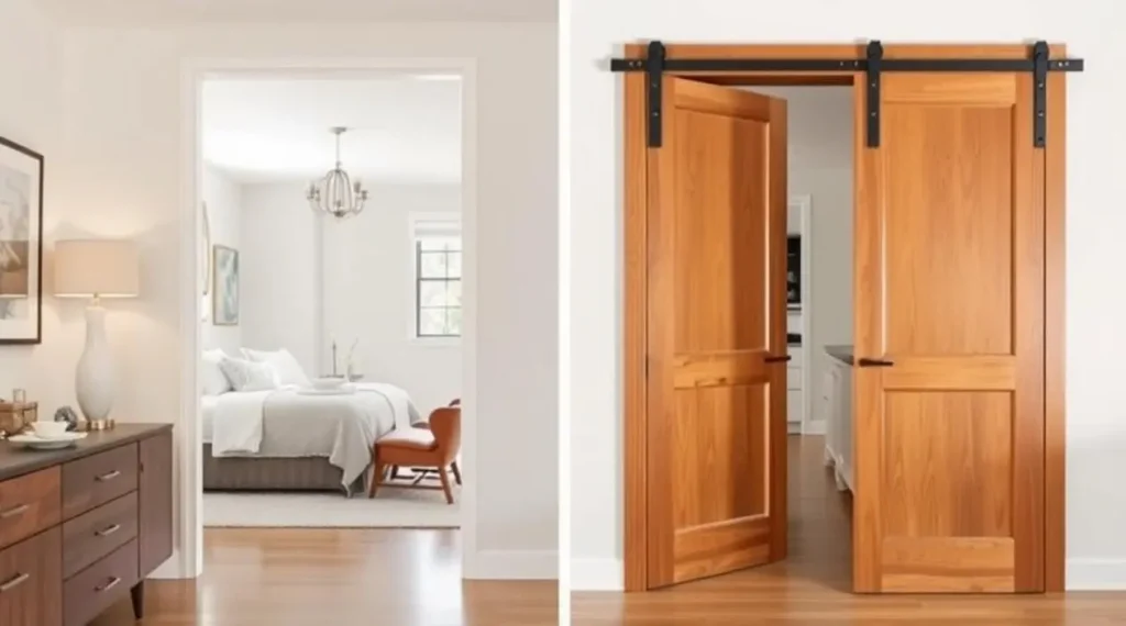 space saving design of pocket wooden doors